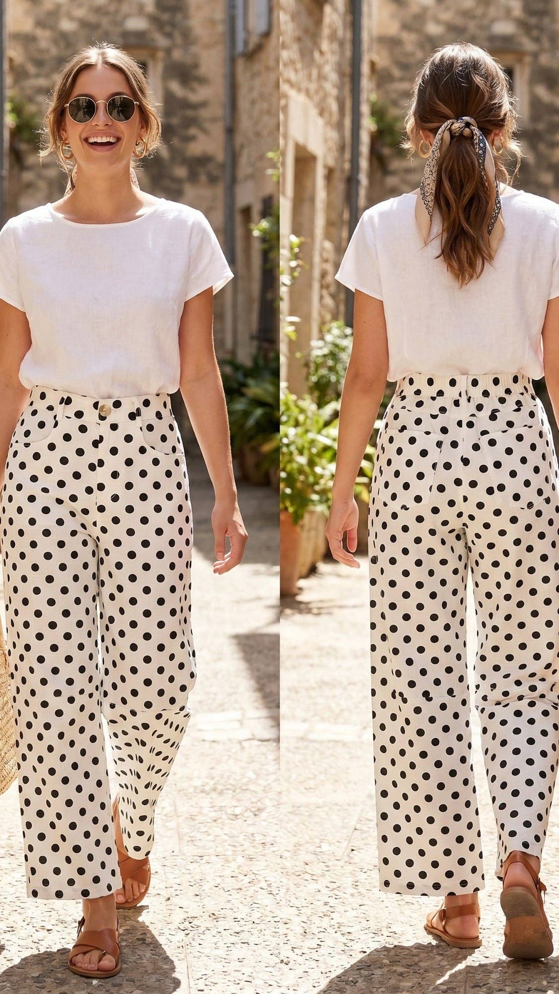Plus Size: Broek Élina - Stippen zwart/wit