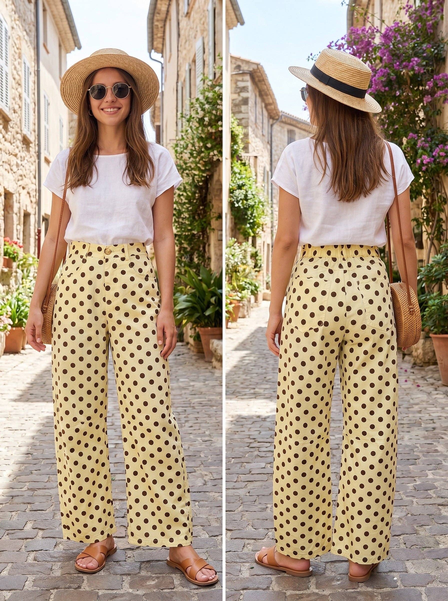 Plus Size Broek Élina - Bruine/gele stippen